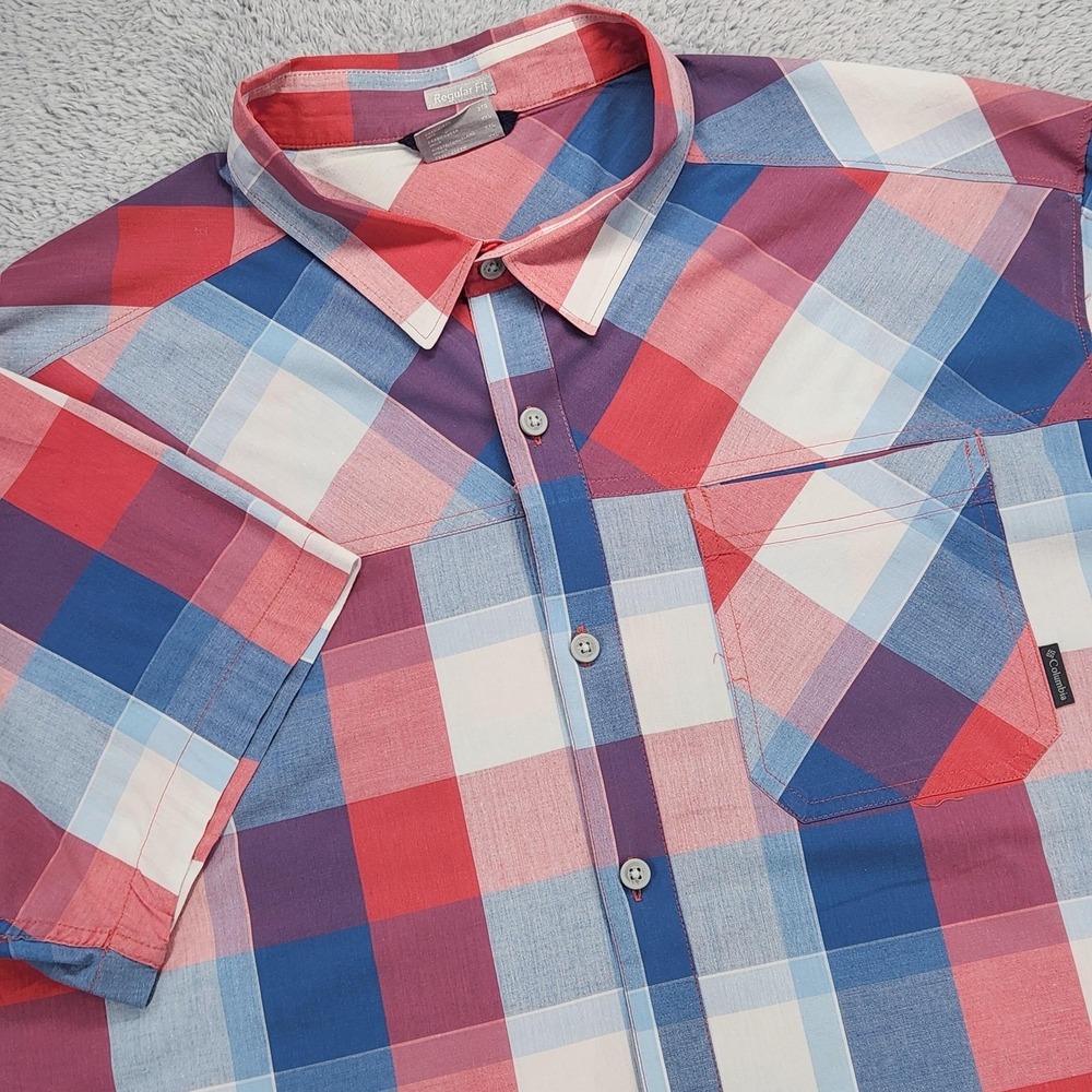 Columbia Shirt Mens 2XL Multicolor Plaid S/S Button Up Casual 4th of July